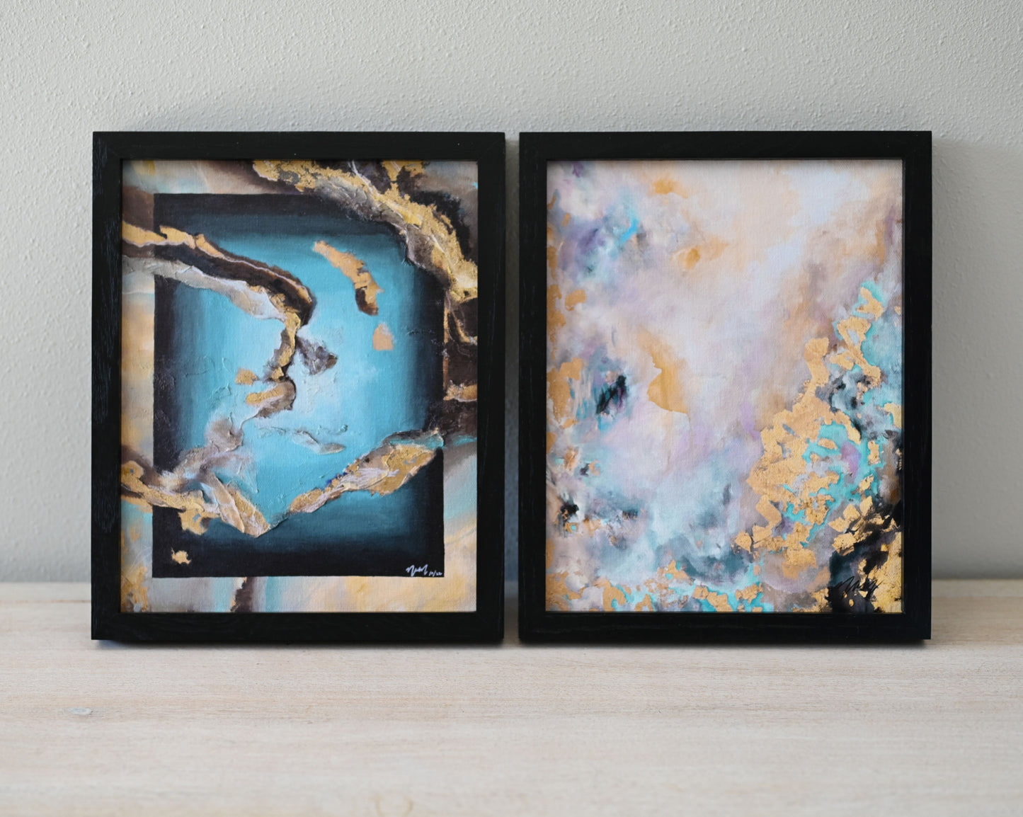Dreamy teal and gold abstract art collection