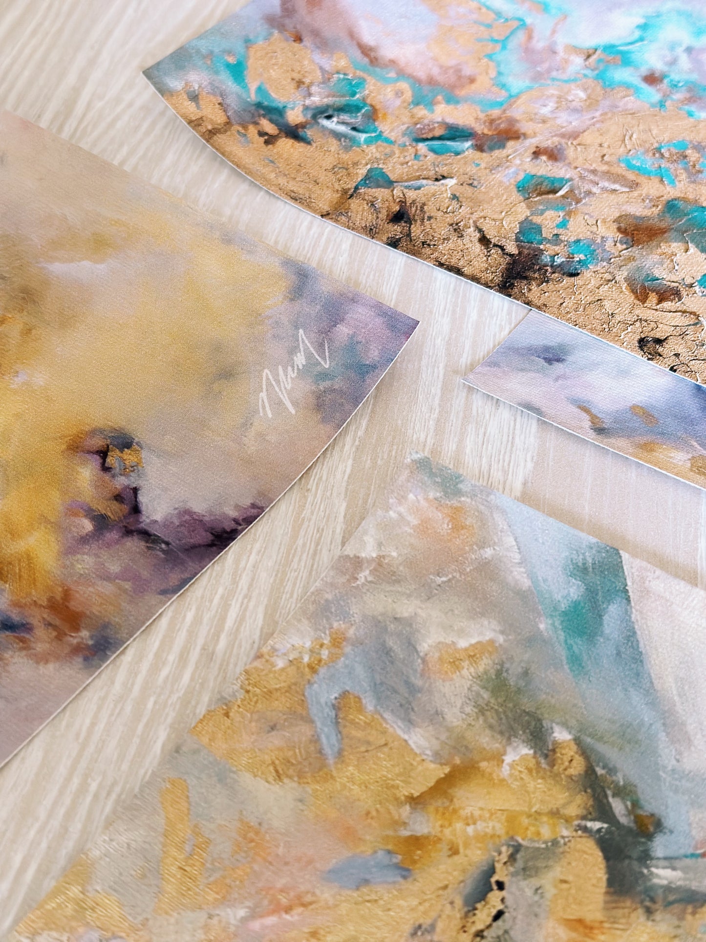 Collection of dreamy golden and teal artwork on giclee fine art print