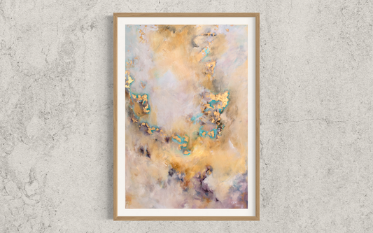 Gold abstract art with pops of teal